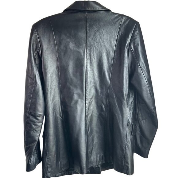 VTG Accent Women MediumBlack Leather Blazer Jacket Soft Minimalist Old Money - Picture 2 of 14